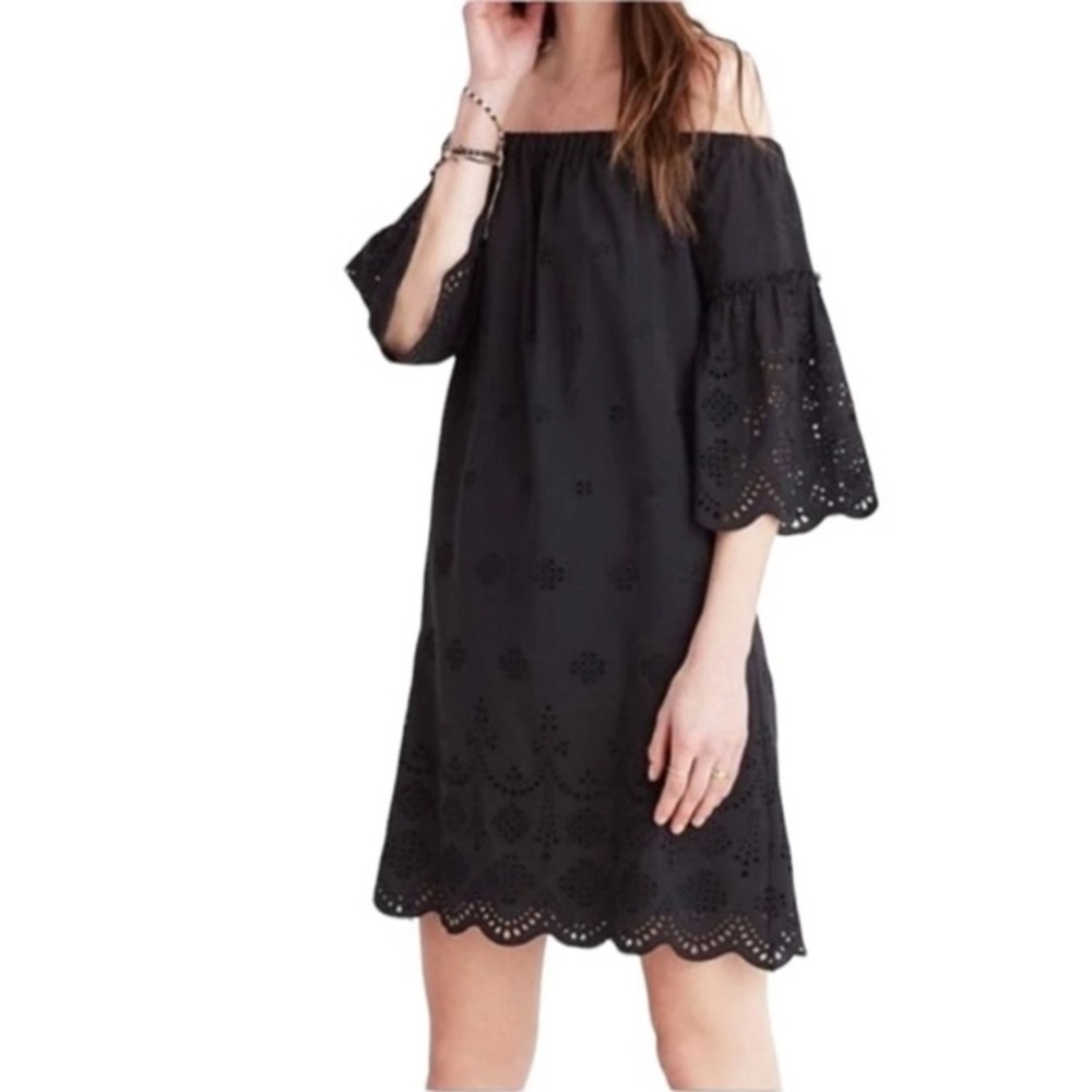 Madewell Off The Shoulder Black Eyelet Dress